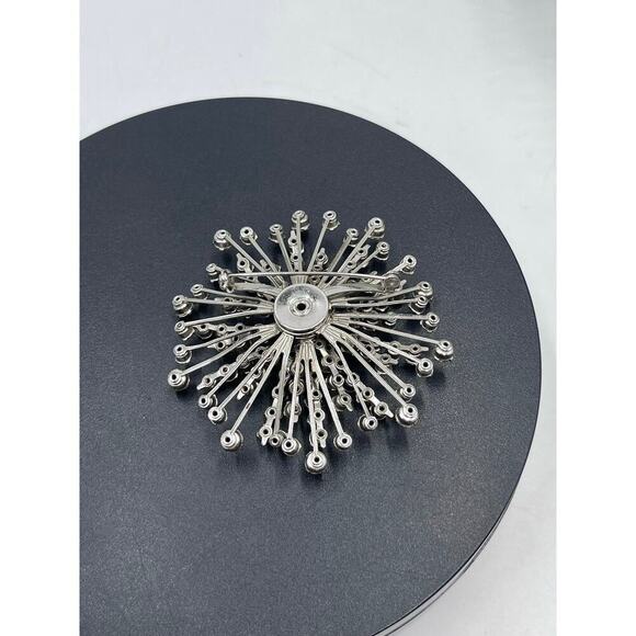 Sputnik Vintage Starburst Cluster Pin Brooch Bright Sparkling Clear Rhinestones - Picture 7 of 9
